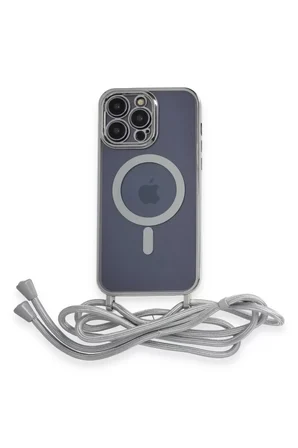 Newface Apple iPhone 12 Pro Kılıf Divo Lazer Askılı Magsafe Kapak - Gümüş