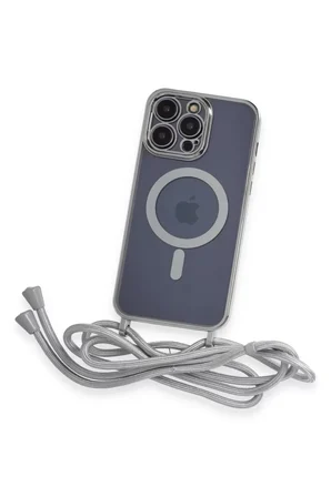 Newface Apple iPhone 13 Pro Kılıf Divo Lazer Askılı Magsafe Kapak - Gümüş
