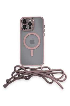 Newface Apple iPhone 13 Pro Max Kılıf Divo Lazer Askılı Magsafe Kapak - Pembe