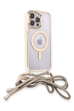Newface Apple iPhone 14 Pro Kılıf Divo Lazer Askılı Magsafe Kapak - Gold