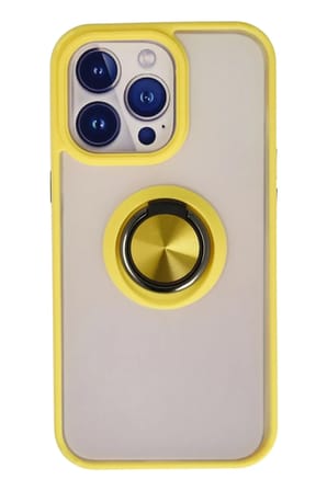 Newface Apple iPhone 15 Pro Max Kılıf Montreal Yüzüklü Silikon Kapak - Sarı
