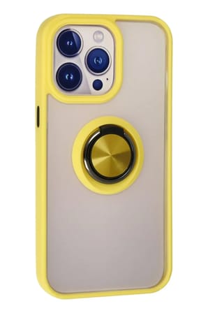 Newface Apple iPhone 15 Pro Max Kılıf Montreal Yüzüklü Silikon Kapak - Sarı