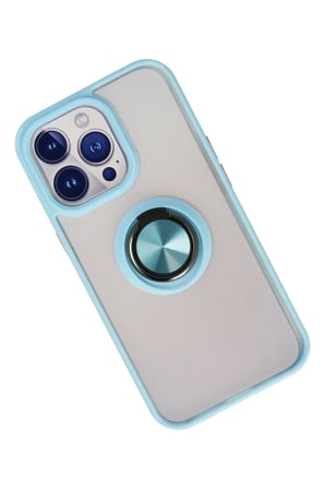 Newface Apple iPhone 15 Pro Max Kılıf Montreal Yüzüklü Silikon Kapak - Buz Mavi