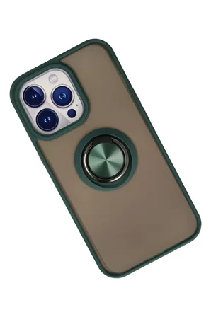 Newface Apple iPhone 15 Pro Max Kılıf Montreal Yüzüklü Silikon Kapak - Yeşil