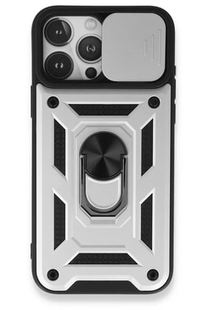 Newface Apple iPhone 15 Pro Max Kılıf Pars Lens Yüzüklü Silikon - Gümüş