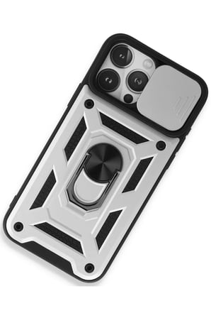 Newface Apple iPhone 15 Pro Max Kılıf Pars Lens Yüzüklü Silikon - Gümüş