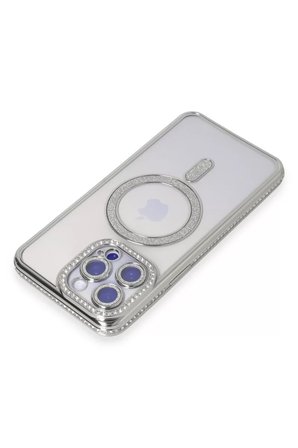 Newface Apple iPhone 15 Pro Kılıf Joke Simli Magneticsafe Kılıf - Gümüş