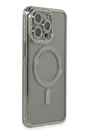 Newface Apple iPhone 15 Pro Kılıf Joke Simli Magneticsafe Kılıf - Gri