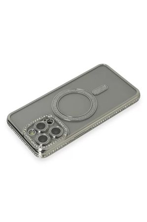 Newface Apple iPhone 15 Pro Kılıf Joke Simli Magneticsafe Kılıf - Gri