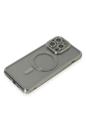 Newface Apple iPhone 15 Pro Kılıf Joke Simli Magneticsafe Kılıf - Gri