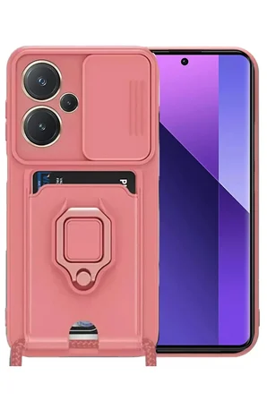 Newface Xiaomi Redmi Note 13 Pro Plus Kılıf Zuma Kartvizitli Yüzüklü Silikon - Pembe