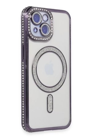 Newface Apple iPhone 13 Kılıf Joke Simli Magneticsafe Kılıf - Derin Mor
