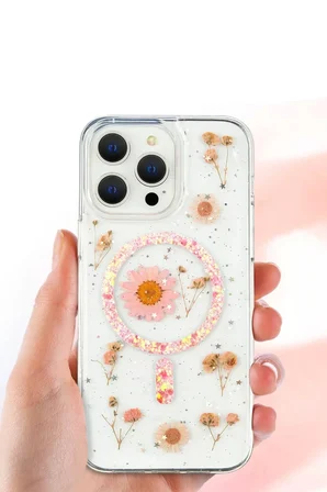 Newface Apple iPhone 16 Pro Kılıf Daisy Simli Magsafe Kapak - Mavi