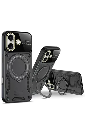 Newface Apple iPhone 16 Kılıf Joy Lens Standlı Kapak - Mor