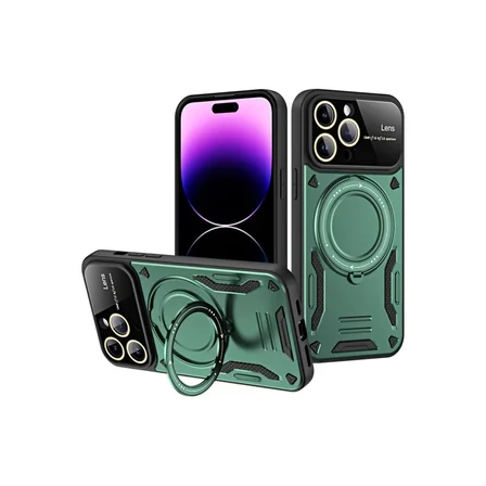 Newface Apple iPhone 16 Pro Max Kılıf Joy Lens Standlı Kapak - Koyu Yeşil