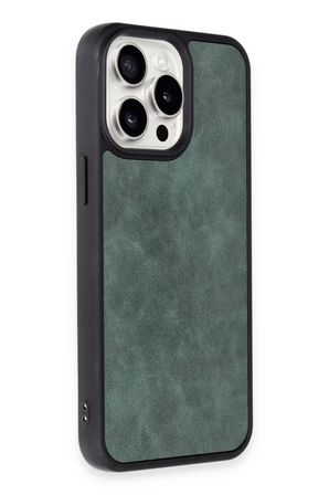 Newface Apple iPhone 15 Pro Kılıf Aras Deri Kapak - Koyu Yeşil