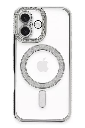 Newface Apple iPhone 16 Plus Kılıf Joke Simli Magneticsafe Kılıf - Gümüş