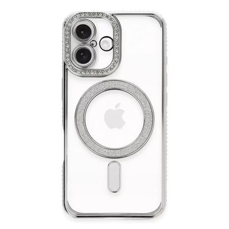 Newface Apple iPhone 16 Plus Kılıf Joke Simli Magneticsafe Kılıf - Gümüş