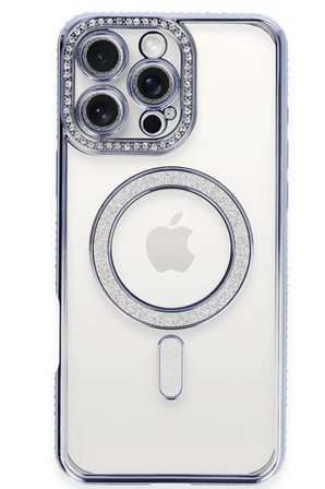 Newface Apple iPhone 16 Pro Kılıf Joke Simli Magneticsafe Kılıf - Mavi