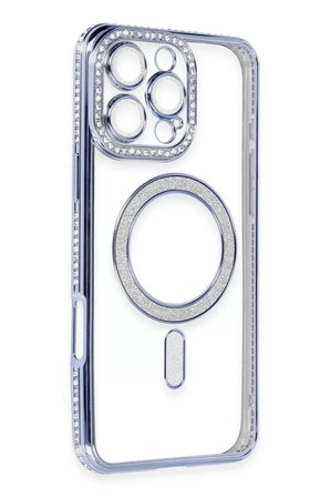 Newface Apple iPhone 16 Pro Kılıf Joke Simli Magneticsafe Kılıf - Mavi