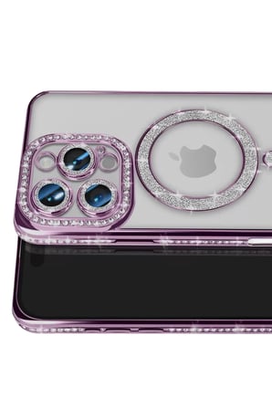 Newface Apple iPhone 16 Pro Max Kılıf Joke Simli Magneticsafe Kılıf - Derin Mor