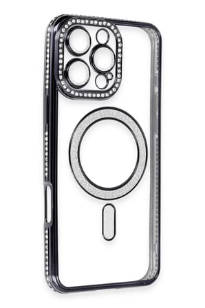 Newface Apple iPhone 16 Pro Max Kılıf Joke Simli Magneticsafe Kılıf - Gri