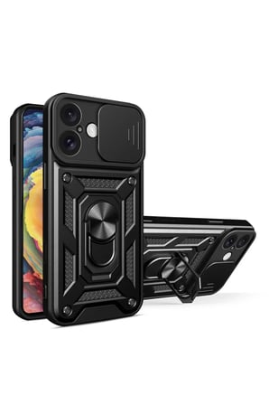 Newface Apple iPhone 16 Kılıf Pars Lens Yüzüklü Silikon - Siyah