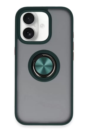 Newface Apple iPhone 16 Kılıf Montreal Yüzüklü Silikon Kapak - Yeşil