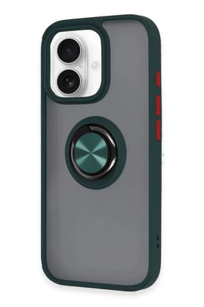 Newface Apple iPhone 16 Kılıf Montreal Yüzüklü Silikon Kapak - Yeşil