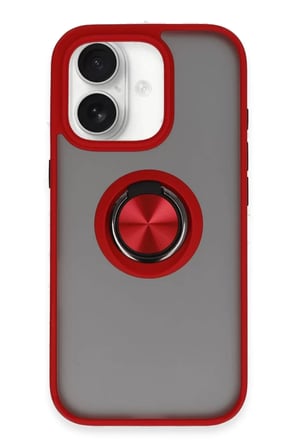 Newface Apple iPhone 16 Kılıf Montreal Yüzüklü Silikon Kapak - Kırmızı
