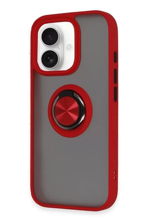 Newface Apple iPhone 16 Kılıf Montreal Yüzüklü Silikon Kapak - Kırmızı