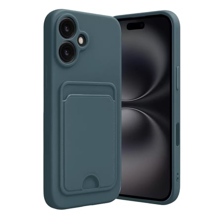 Newface Apple iPhone 16 Kılıf Kelvin Kartvizitli Silikon - Koyu Yeşil