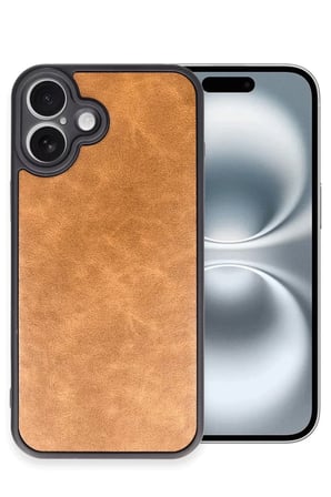 Newface Apple iPhone 16 Plus Kılıf Aras Deri Kapak - Taba