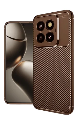 Newface Xiaomi Mi 14T Pro Kılıf Auto Focus Karbon Kapak - Kahverengi