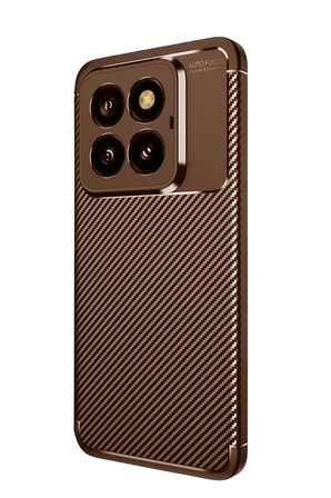 Newface Xiaomi Mi 14T Pro Kılıf Auto Focus Karbon Kapak - Kahverengi