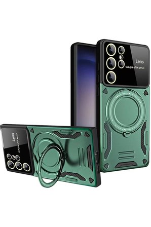 Newface Samsung Galaxy S25 Ultra Kılıf Joy Lens Standlı Kapak - Koyu Yeşil