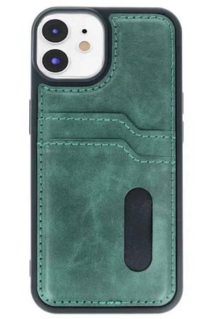Newface Apple iPhone 11 Kılıf Sara Kartvizitli Deri Kılıf - Koyu Yeşil