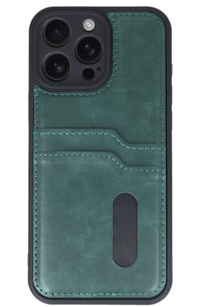 Newface Apple iPhone 16 Pro Max Kılıf Sara Kartvizitli Deri Kılıf - Koyu Yeşil