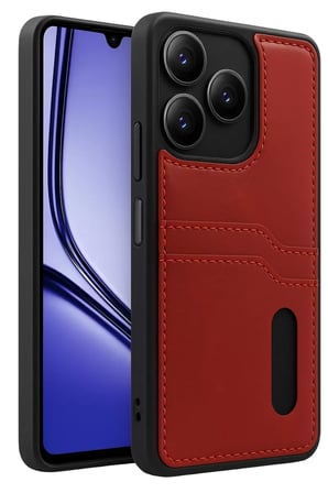Newface Realme Note 50 4G Kılıf Sara Kartvizitli Deri Kılıf - Kırmızı