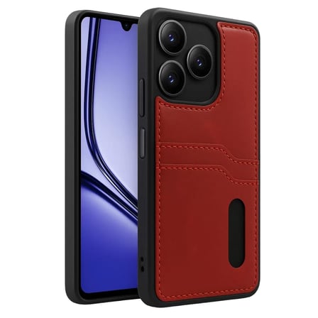 Newface Realme Note 50 4G Kılıf Sara Kartvizitli Deri Kılıf - Kırmızı