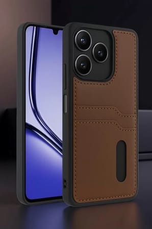 Newface Realme Note 50 4G Kılıf Sara Kartvizitli Deri Kılıf - Taba