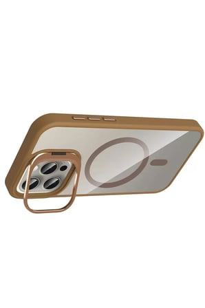 Joko Apple iPhone 15 Pro Max Remim Lensli Magsafe Standlı Kapak - Kahverengi