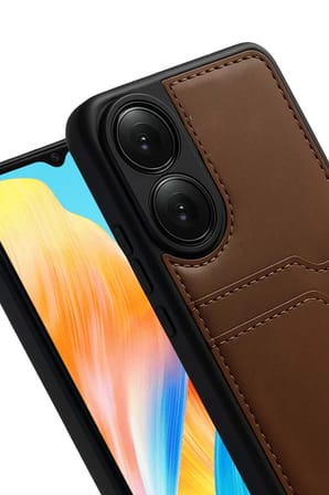 Newface Oppo A38 Sara Kartvizitli Deri Kılıf - Taba