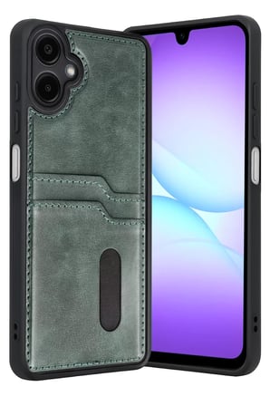 Newface Samsung Galaxy A07 4G Sara Kartvizitli Deri Kılıf - Yeşil
