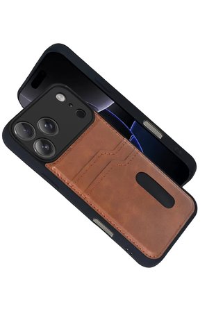Newface Apple iPhone 17 Pro Max Sara Kartvizitli Deri Kılıf - Taba