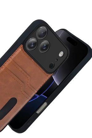 Newface Apple iPhone 17 Pro Max Sara Kartvizitli Deri Kılıf - Taba
