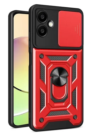 Newface Samsung Galaxy A07 4G Pars Lens Yüzüklü Silikon - Kırmızı