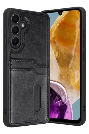 Newface Samsung Galaxy M15 Sara Kartvizitli Deri Kılıf - Siyah