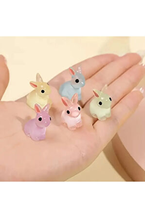 5'li Karanlıkta Parlayan Mini Tavşan Figürleri