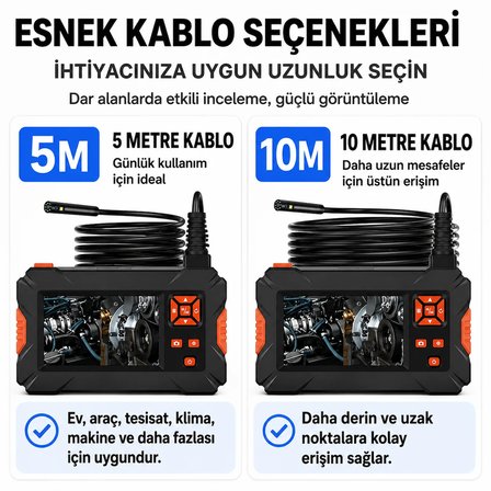 Uninet 3 Kameralı Endoskop Kamera 10 Metre 5 inç LCD Ekranlı